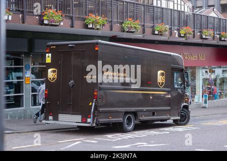 Inverness, Scotland, 15th Sep, 2022: UPS is delivering goods. Stock Photo