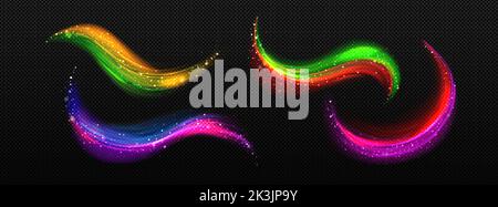 Colorful light trails with sparkles, shiny motion effect lines isolated ...