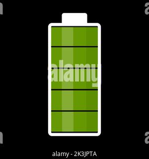 An illustration of a fully charged battery. Green color. Vector image. Stock Vector