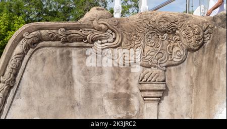 Carved balustrade outside design view in Thuparama temple entrance. Stock Photo