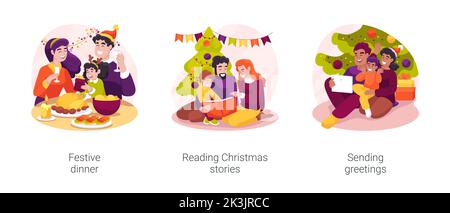 Christmas family traditions isolated cartoon vector illustration set Stock Vector