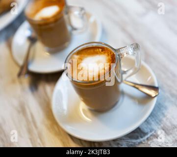 Freshly prepared cortado coffee in cup Stock Photo