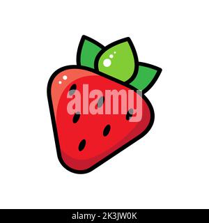 Cartoon vector illustration of a red strawberry with a curly tail. On a white background. Stock Vector