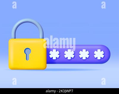 3D Password Field with Padlock Isolated. Stock Vector