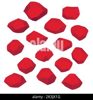 Cartoon stones. Rock stone isometric set. Red boulders, natural building block shapes, wall stones. 3d flat isolated illustration. Vector collection Stock Vector