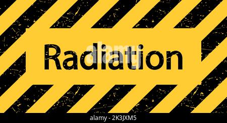 A plate with the inscription Radiation. Warning black and yellow sign. Vector illustration. Stock Vector