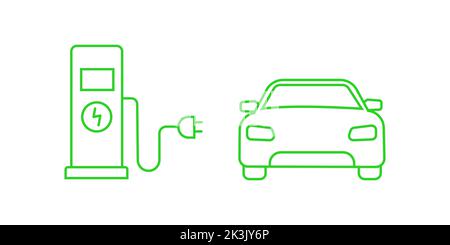 Electric car icon. Charging station concept. Vector illustration. Isolated pictogram on white background. Stock Vector