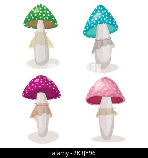 Mushroom icon isolated on white background. Cute fairy mushrooms. Template vector illustration for packaging, banner, card and other design. Food Stock Vector