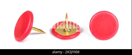 Red Thumb tacks isolated on white background Stock Photo