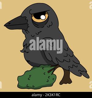monster crow sitting on a tree halloween illustration Stock Vector