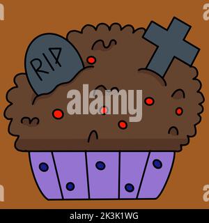 cupcake with tombstone and cross halloween illustration Stock Vector