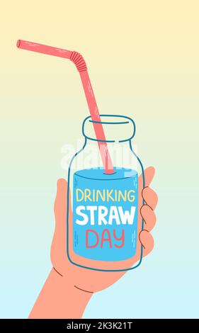 Drinking straw day card banner flat design vector Stock Vector
