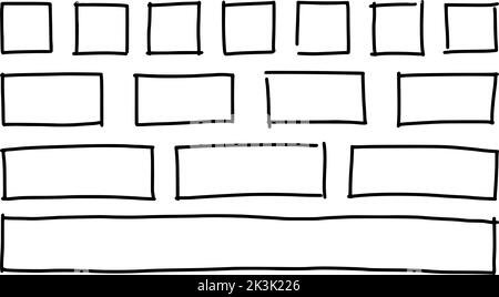 Free hand drawn rectangles and squares in different sizes. Scribble rectangular frames set. Freehand doodle square borders. Text highlight underline Stock Vector