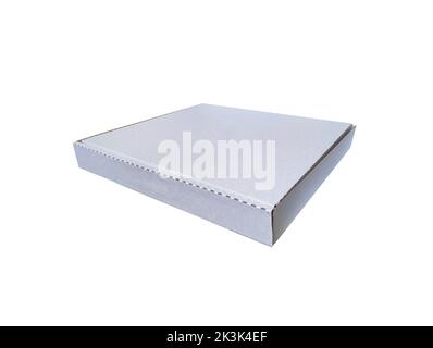 White blank closed cardboard box for pizza isolated on white background. Stock Photo