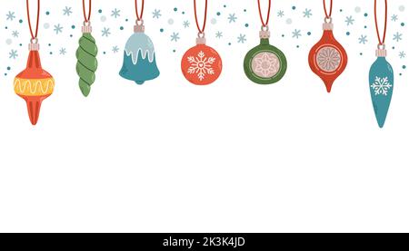 Hanging Christmas balls with ornaments flat vector Stock Vector