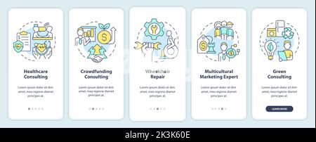 In demand small business types blue onboarding mobile app screen Stock ...