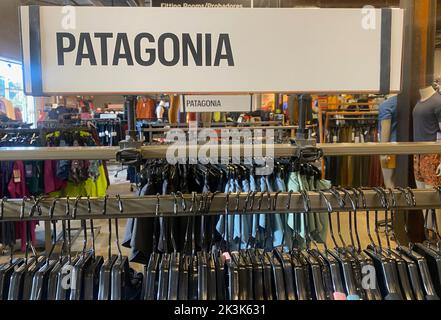 Brookfield, Wisconsin, USA. 26th Sep, 2022. Patagonia apparel is shown in the REI sporting goods store in Brookfield, Wisconsin Monday September 26, 2022, Company founder Yvon Chouinard and his family have transferred ownership of the company to a trust and nonprofit organization so the company profits are used to fight climate change and help protected undeveloped land worldwide. (Credit Image: © Mark Hertzberg/ZUMA Press Wire) Stock Photo