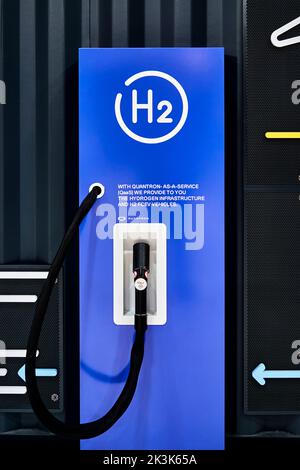 Quantron fuel dispenser for filling hydrogen for hydroelectric drive vehicles, Hannover, Germany, September 24, 2022 Stock Photo
