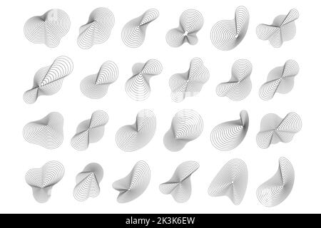 Abstract topography circles. Organic texture shapes. Vector outline illustrations set. Stock Vector