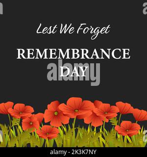 Remembrance Day Lest we Forget poppy flowers icon for 11 November Anzac  Australian, Canadian and Commonwealth armistice and freedom commemoration.  Vec Stock Vector Image & Art - Alamy