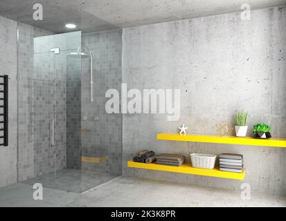 Modern dark glass shower room with led Stock Photo