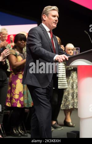 Liverpool, UK, 27/09/2022, Keir Starmer, delivers the leaders speech at Labour party conference on day three MS Bank Arena Liverpool. (Terry Scott/SPP) Credit: SPP Sport Press Photo. /Alamy Live News Stock Photo