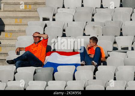 CLUC, ROMANIA - SEPTEMBER 27: Fans and supporters of the Netherlands prior to the International Friendly match between Romania U23 and Netherlands U23 at Cluj Arena on September 27, 2022 in Cluc, Romania (Photo by Nikola Krstic/BSR Agency) Stock Photo