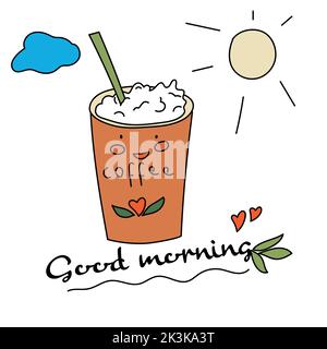 vector illustration, good morning, coffee with cloud and sun Stock Vector