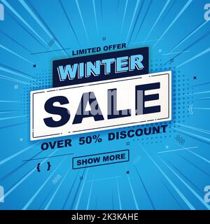 Blue explosion winter sale background Stock Vector