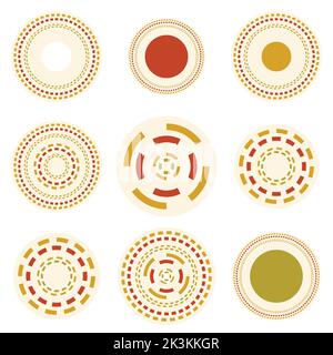 Geometric aboriginal art icon. Ethnic tribal rounded ornament. Afican, australian motiph. Dots painting. Vector illustration, template design for Stock Vector