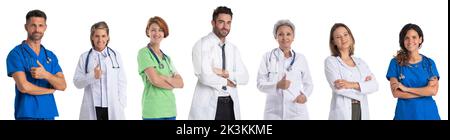 Collection of portraits of medical doctors and nurses. Design element, studio isolated on white background Stock Photo