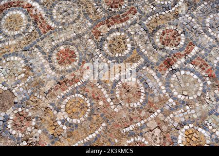 Abstract wavy seamless geometrical pattern, floor tile, wallpaper, in Mediterranean ceramic mosaic style. Stock Photo