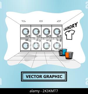 laundry shop service franchise business vector illustration graphic, interior no people Stock Vector