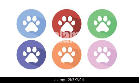 Vet Icon Set. Vector isolated illustration of an animal print on a rounded icon Stock Vector