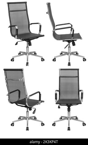 Office mesh chair with chrome coating. Isolated on a white background. View from different sides Stock Photo