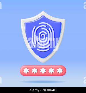 3D Locked Password Field and Fingerprint in Shield Stock Vector