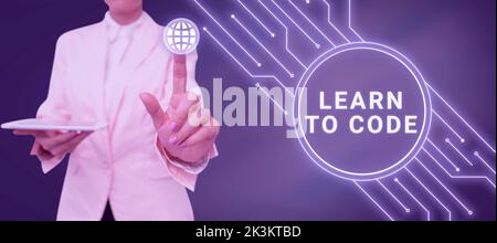 Sign displaying Learn To Code. Business concept Learn to write Software Be a Computer Programmer Coder Stock Photo