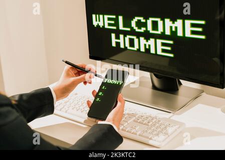 Text sign showing Welcome Home. Word Written on Expression Greetings New Owners Domicile Doormat Entry Stock Photo