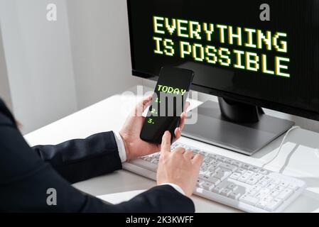 Text caption presenting Everything Is Possible. Internet Concept Any outcome could occur Anything can happen Stock Photo