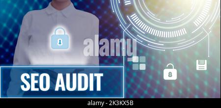 Text caption presenting Seo Audit. Conceptual photo Search Engine Optimization validating and verifying process Stock Photo