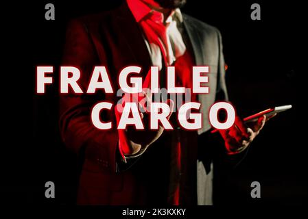 Writing displaying text Fragile Cargo. Word Written on Breakable Handle with Care Bubble Wrap Glass Hazardous Goods Stock Photo