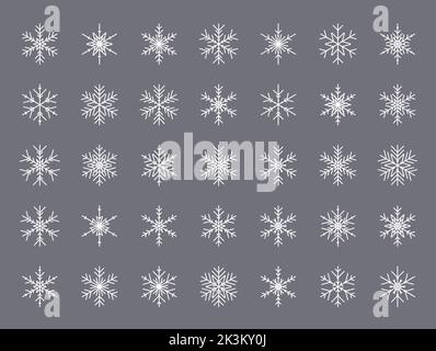 Vector set of different white snowflakes. Vector illustration Stock Vector