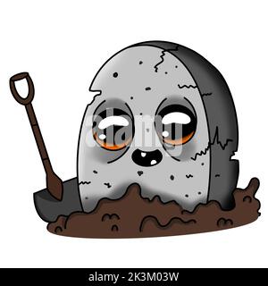 cute tombstone and next shovel halloween illustration Stock Vector