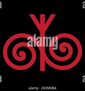 Design in Old Norse style. Runic symbol, Algiz rune and spiral ornament Stock Vector