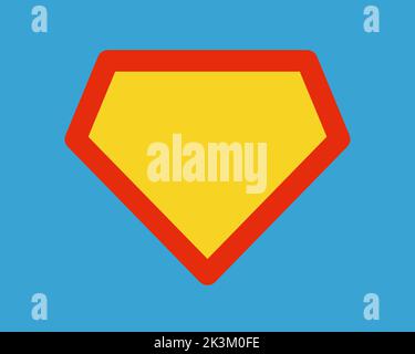Super man shield icon. Comic super hero man pentagon shield sign. Superhero diamond shape label. Symbol of power and strength. Vector illustration Stock Vector