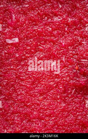 close-up top view of beetroot smoothie, highly nutritious juice in full frame, healthy food background Stock Photo