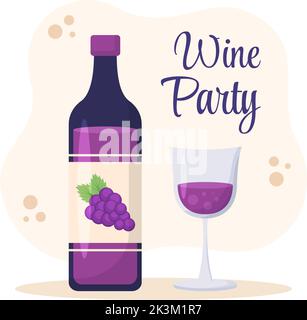 Wine Party Template Hand Drawn Cartoon Flat Illustration with People Dance, Holding a Bottle of Champagne and Drinking in Festive Event Concept Stock Vector