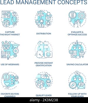 Lead management turquoise concept icons set Stock Vector