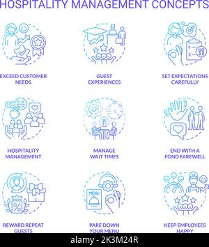 Hospitality management blue gradient concept icons set Stock Vector
