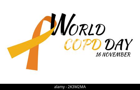 World COPD day. Chronic Obstructive Pulmonary Disease. Orange ribbon awareness and text. COPD awareness month.  Stock Vector